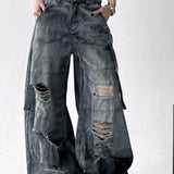 Washed Ripped Wide Leg Jeans