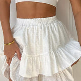 Solid High Waist Lace Tiered Bodycon Skirt