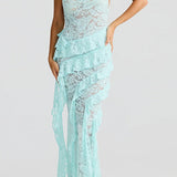 Backless Lace Halter Maxi Dress