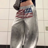 Retro Gray Graphic Drawcord Baggy Sweat Pants