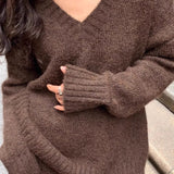 Lazy V-neck Knit Sweater Mermaid Skirt Two Piece Set