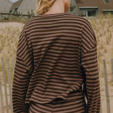 Stripe Crewneck Drawstring Two Piece Set
