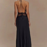Lace Patchwork Backless Halter Boho Dress