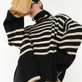 Chic Striped High Neck Sweater