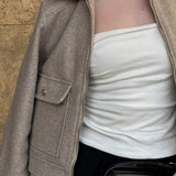 Zipper Pocket Lapel Short Jacket