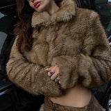 Furry Retro Crop Top Skirt Fox Fur Two Piece Set