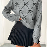 Crew Neck Pullover with Bow Detail