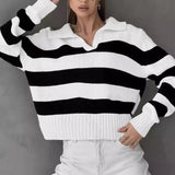 Striped Color Block Polo Sweater