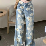 Washed Floral Print Baggy Jeans