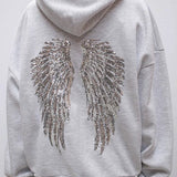 Solid Sequin Wing Graphic Relaxed Hoodie