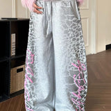 Retro Leopard Letter Embroidered Loose Pants