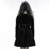 Gothic 3D Chains Long Sleeve Velvet Drawstring Dress