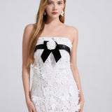 Heavy Lace 3D Embroidery Strapless Camellia Prom Dress