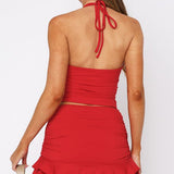 Sexy V Neck Cutout Halter Cami Bodycon Skirt Set