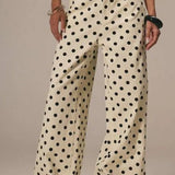 Polka Dot Casual Mid Waist Wide Pants
