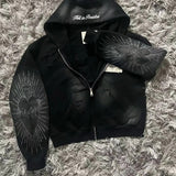 Embroidered Patch Zip Up Hoodie