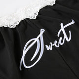 Contrast Waist Lace Trim Relaxed Long Pants