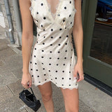 Lace Trim Polka Dot Halter Mini Dress