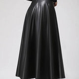 Elegant PU Leather High-Waist Party Skirt Bottom