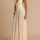 Deep V Neck Lace Patchwork Boho Dress
