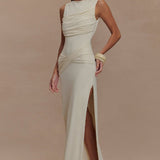 Ruched Split Backless Maxi Dress