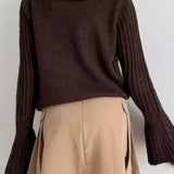 Fashionable Polo Bell Sleeve Sweater