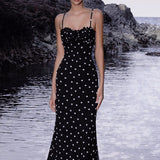 Polka Dot Backless Cami Bodycon Maxi Dress