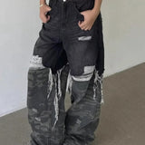 Camouflage Patchwork Baggy Wide-Leg Jeans
