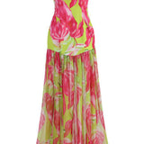 Pam Printed Strapless Slit Maxi Dress
