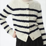 Black White Wool Twist Knit Cardigan