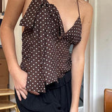 Polka Dot V-Neck Back Tie Halter Crop Top