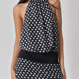 Polka Dot Halter Backless Chiffon Bodycon Mini Dress