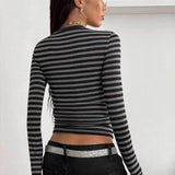 Sexy Slim Fit Striped Crew Neck Long Sleeve Tee