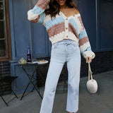 Colorblock V Neck Knit Sweater
