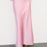Slim High Waist Satin Texture Straight Midi Skirt