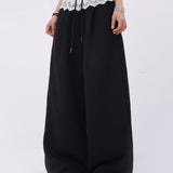 Lace Insert Ruffle Wide Leg Pants