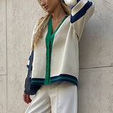 Simple Color Block Striped Relaxed Knit Cardigan