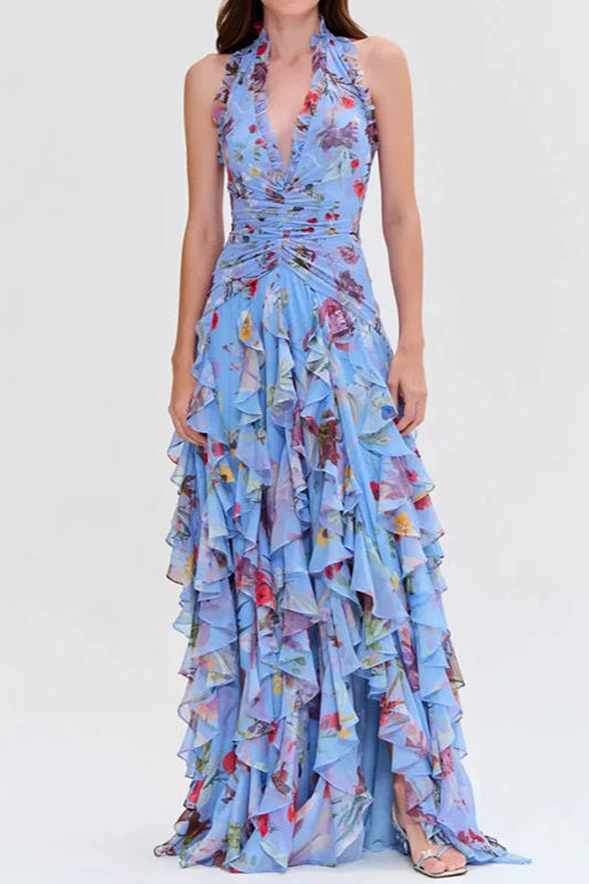 Sleeveless Hollow Maxi Floral Dress