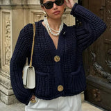 Fashion Solid Loose Lady Knitted Cardigan Sweater