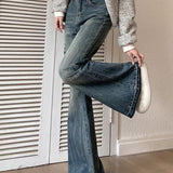 Jielur Fashion Casual Flare Blue Bottom