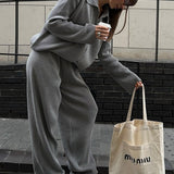 Knit Ribbed Collar Long Sleeve Loose Two Piece Set