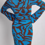 Knit Leopard Print Long Sleeve Sweater Dress