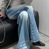Creased Washed Floor-Length Straight Leg Jeans