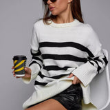 Chic Striped High Neck Sweater