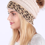Leopard Print Slouchy Knit Beanie Hat