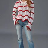 Casual Wavy Knit Bell Sleeve Sweater
