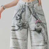 Metal Love Chain Straight Leg Jeans