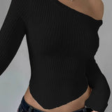 Asymmetrical Neck Slim Fit Sweater