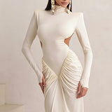 Solid Color High Neck Backless Maxi Dress