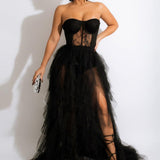 Sheer Lace Bustier Formal Dress